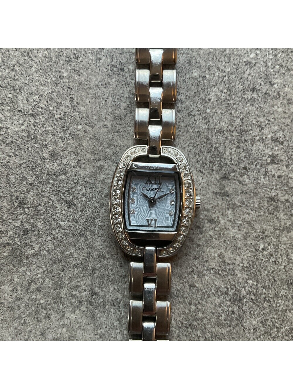 Fossil Womens Watch ES1999 Stainless Steel Case & Band W/Crystal Accent Bezel BV